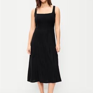Fit & Flare Sleeveless Square-Neck Linen-Blend Midi Dress